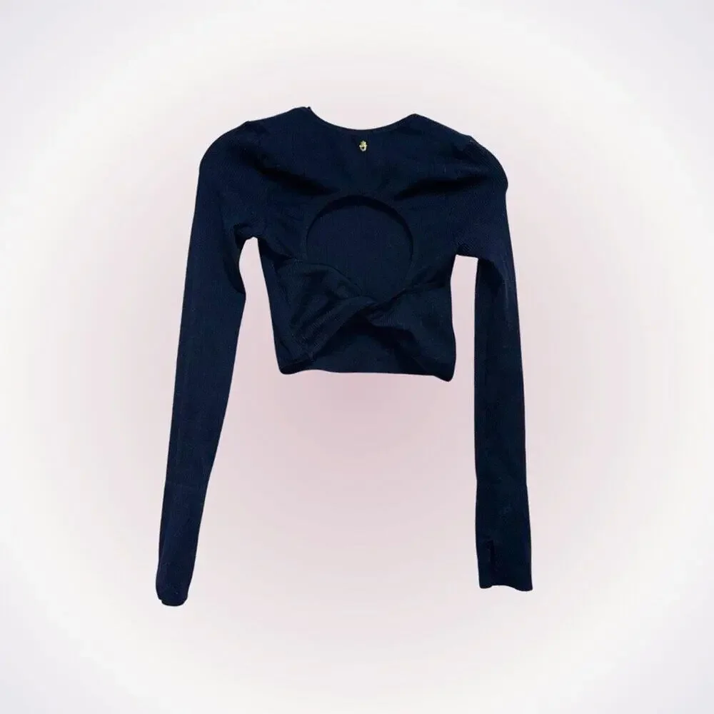 Spiritual Gangster long sleeve ribbed open back black crop tank top | Sz XS/S